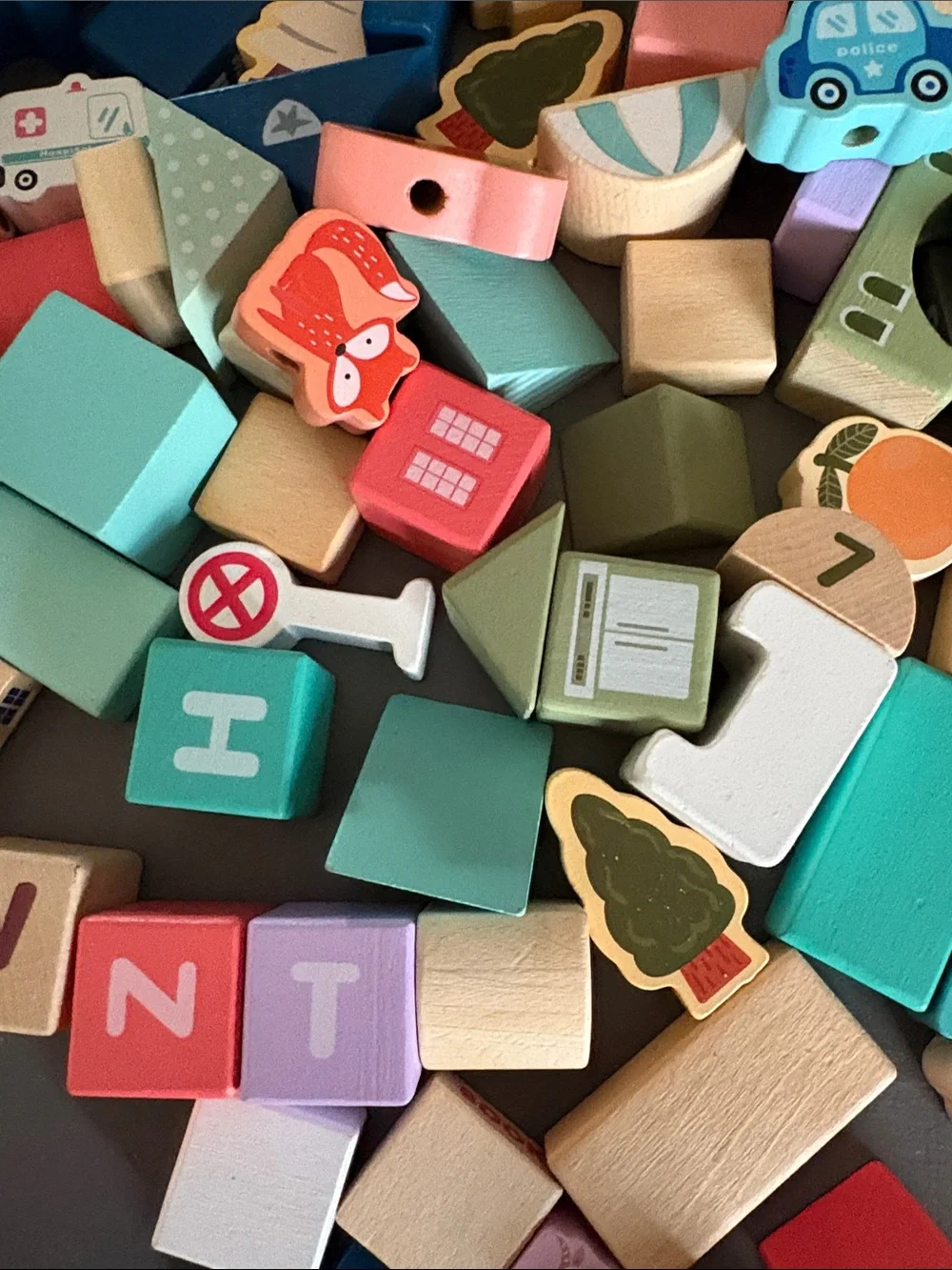 Wooden Colorful Kids Toy Building Blocks Set - Multicolor